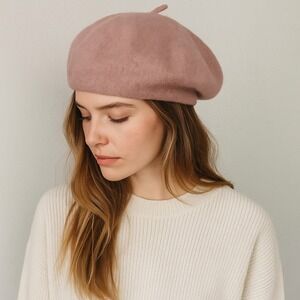 Janessa Leone Pink Wool Beret Hat Womens One Size Made in USA Luxury Fashion